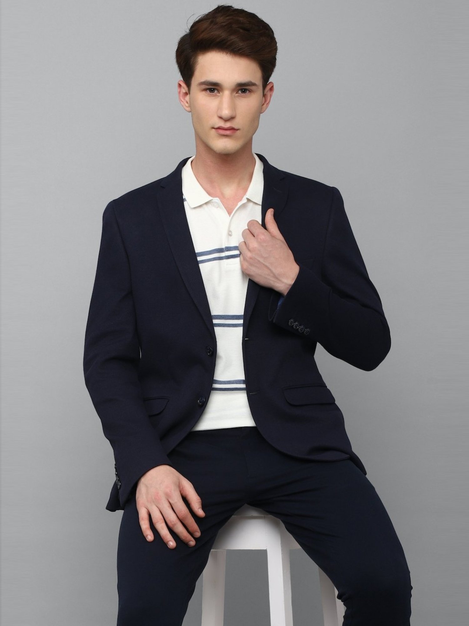Louis Philippe Sport Navy Cotton Slim Fit Blazer