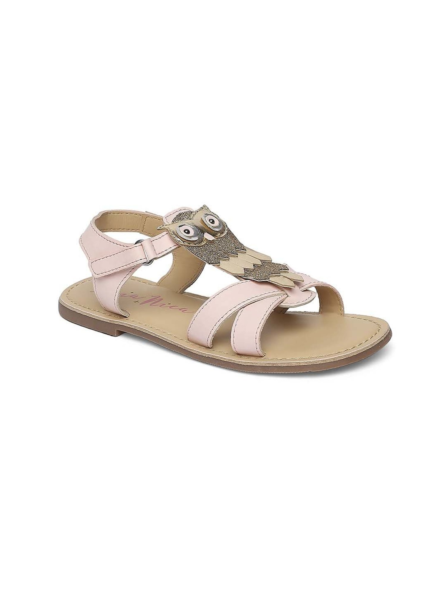 Aria Nica Kids Owl Pink & Beige Cross Strap Sandals