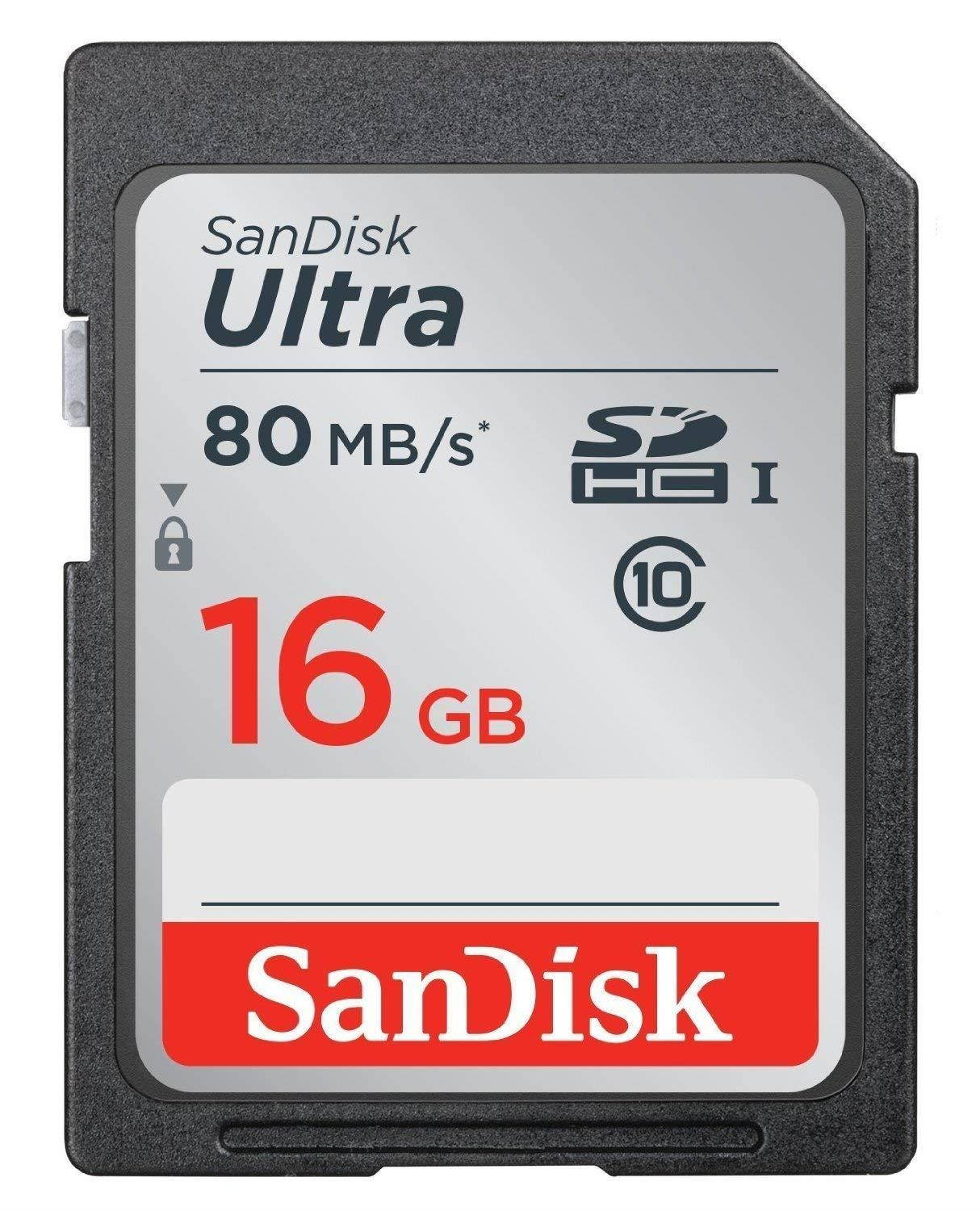 5x Genuine SanDisk Ultra 16GB Class 10 SDHC Flash Memory Card Up To 80MB/s Memory Card (SDSDUNC-016G-GN6IN) W/ Memory Card Case (5pcs)