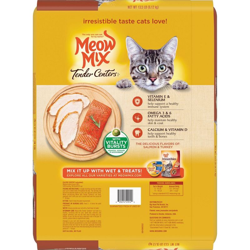Meow Mix Tender Centers with Flavors of Salmon & Turkey Adult Complete & Balanced Dry Cat Food - 13.5lbs