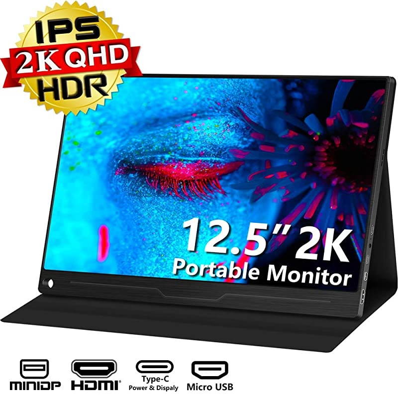 Monitor - 12.5 Inch 1080P FHD IPS HDR FreeSync USB-C Monitor with Dual Type-C Mini HDMI Speakers for Xbox PS4 Switch Laptop PC Phone Mac Surface Nintendo, with Smart Case VESA Mount