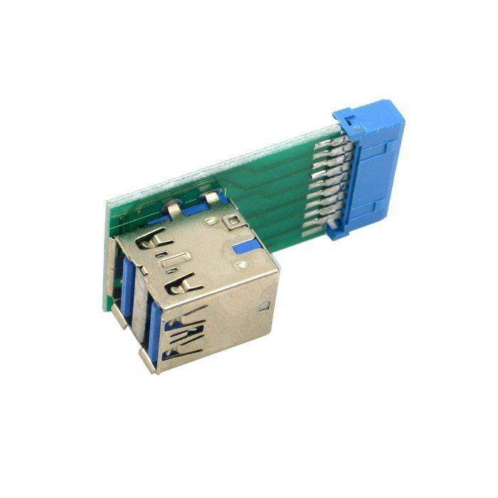 2pcs Vertical Dual USB3.0 A Type Female to Motherboard 20 Pin Box Header Adapter
