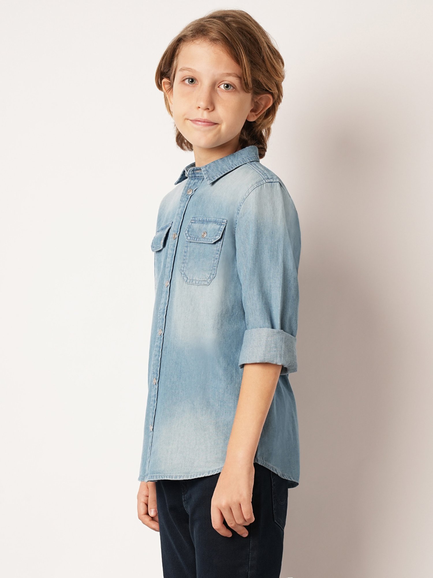 Jack & Jones Junior Blue Solid Full Sleeves Shirt