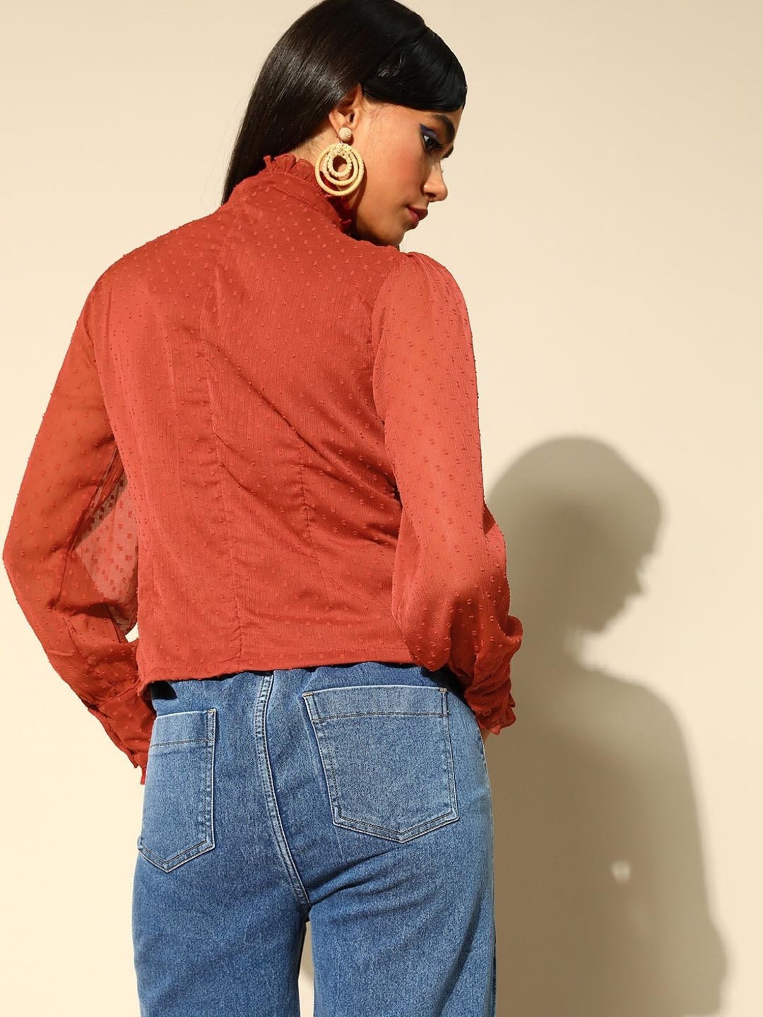 Melon by PlusS Red Self Design Top