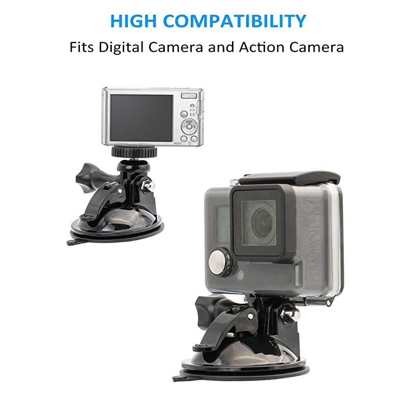 Suction Cup Camera Mount with 1/4 Adapter Car Windshield Mount for Camera and Dash Cam GoPro Hero 9 8 7 6 5 4 3+ 3 2 1 Session