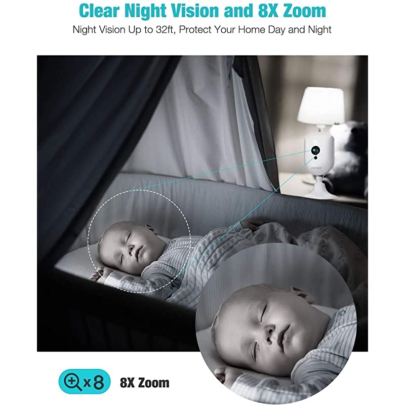 Wireless Security Camera  1080P Wireless Camera with Sound Motion Detection IR Night Vision Home Camera with 2 Way Audio 8X Zoom WiFi Camera Cloud Service Compatible with Alexa