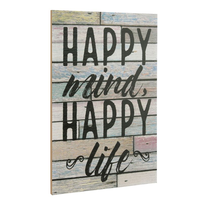 15" x 10" Happy Mind Happy Life Wooden Wall Art White/Light Blue - Stonebriar Collection