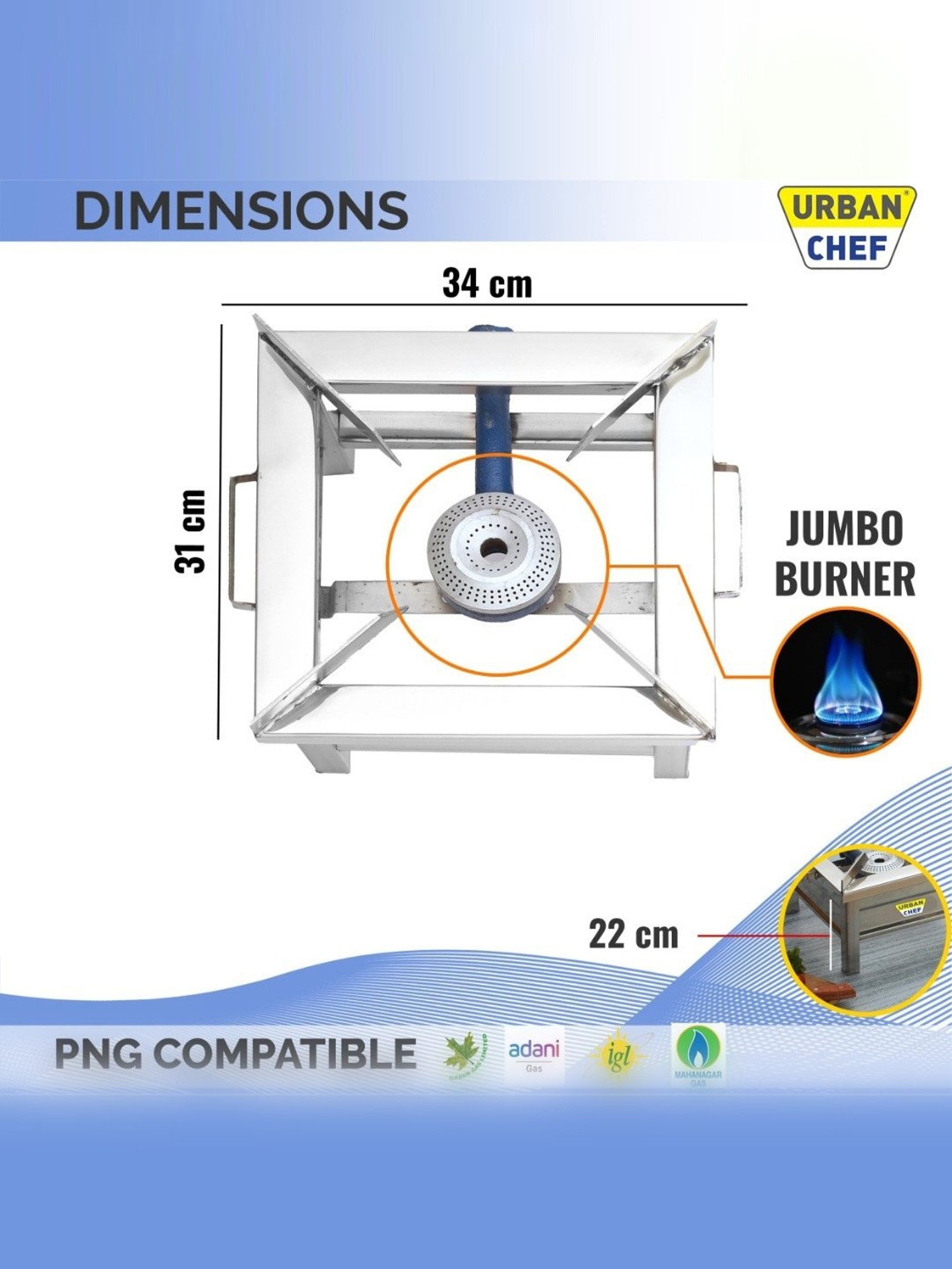 Urban Chef Gas Stove with Single Burner ( Silver )