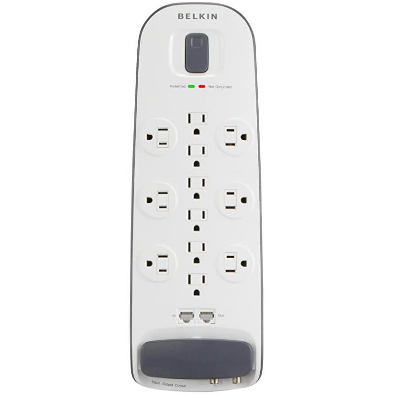 BV112234-08 12-Outlet Advanced Power Strip Surge Protector with 8-Foot Power Cord and Ethernet/Cable/Satellite/Telephone, 4000 Joules & 12-Outlet Power Strip Surge Protector w/ 8ft Cord
