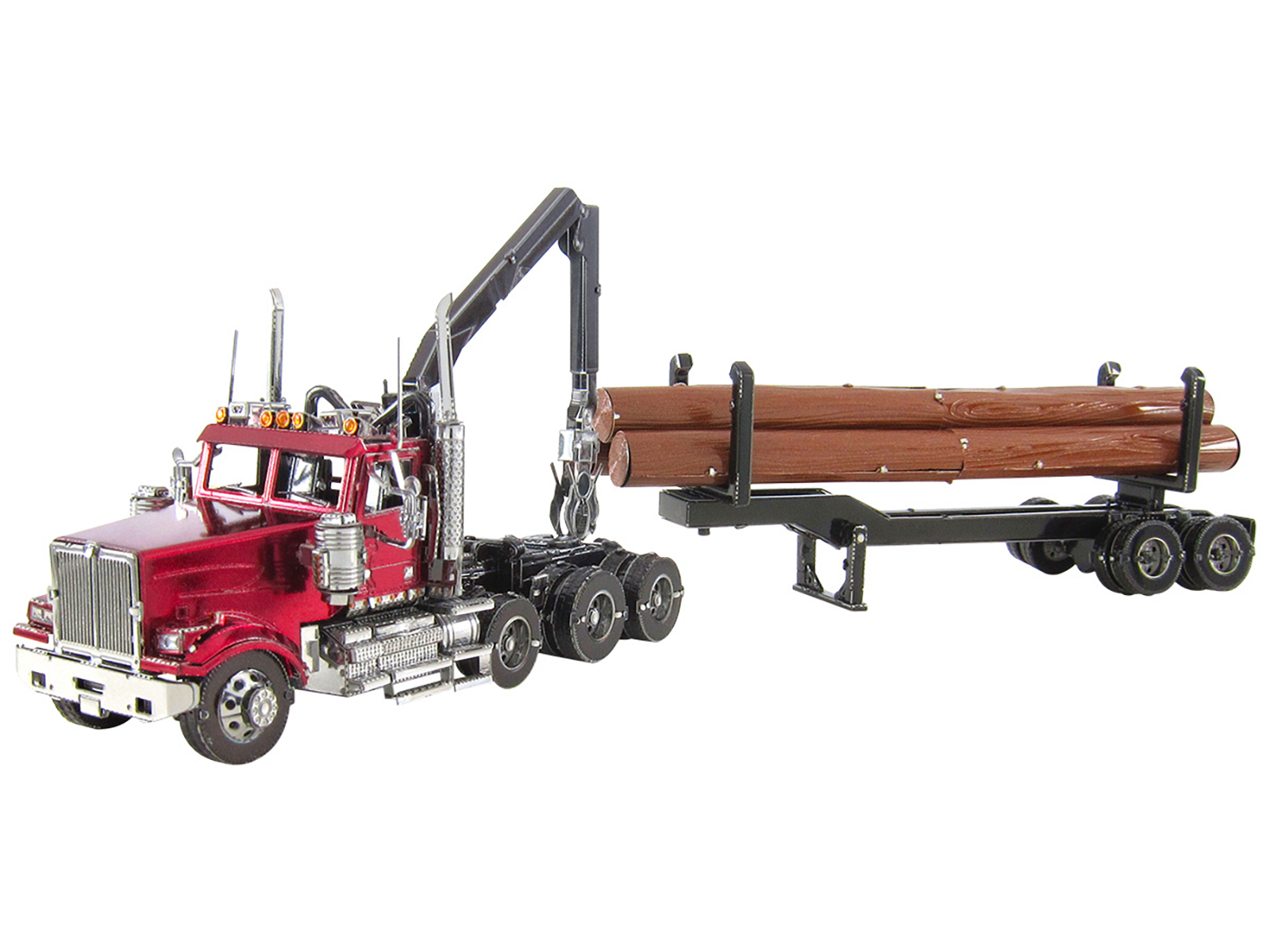 Model Kit Western Star 4900SF Log Truck Red (Challenging Difficulty) Steel Model by Metal Earth