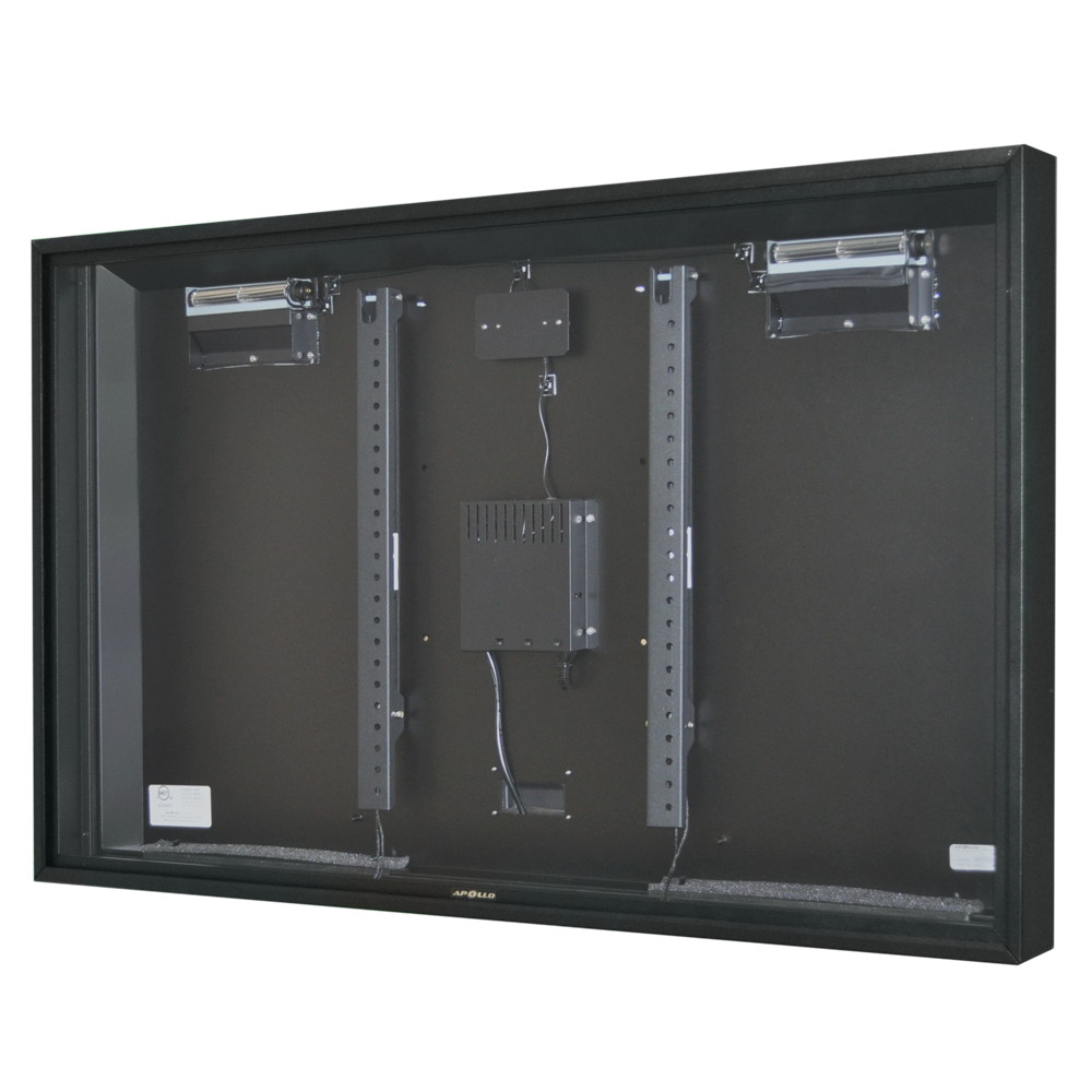 Apollo Outdoor TV Enclosure fits 50"-55" LED/LCD TV's. Model AE5550-WM-NA-BL. Includes weatherproof non-articulating wall mount with tilt - Black