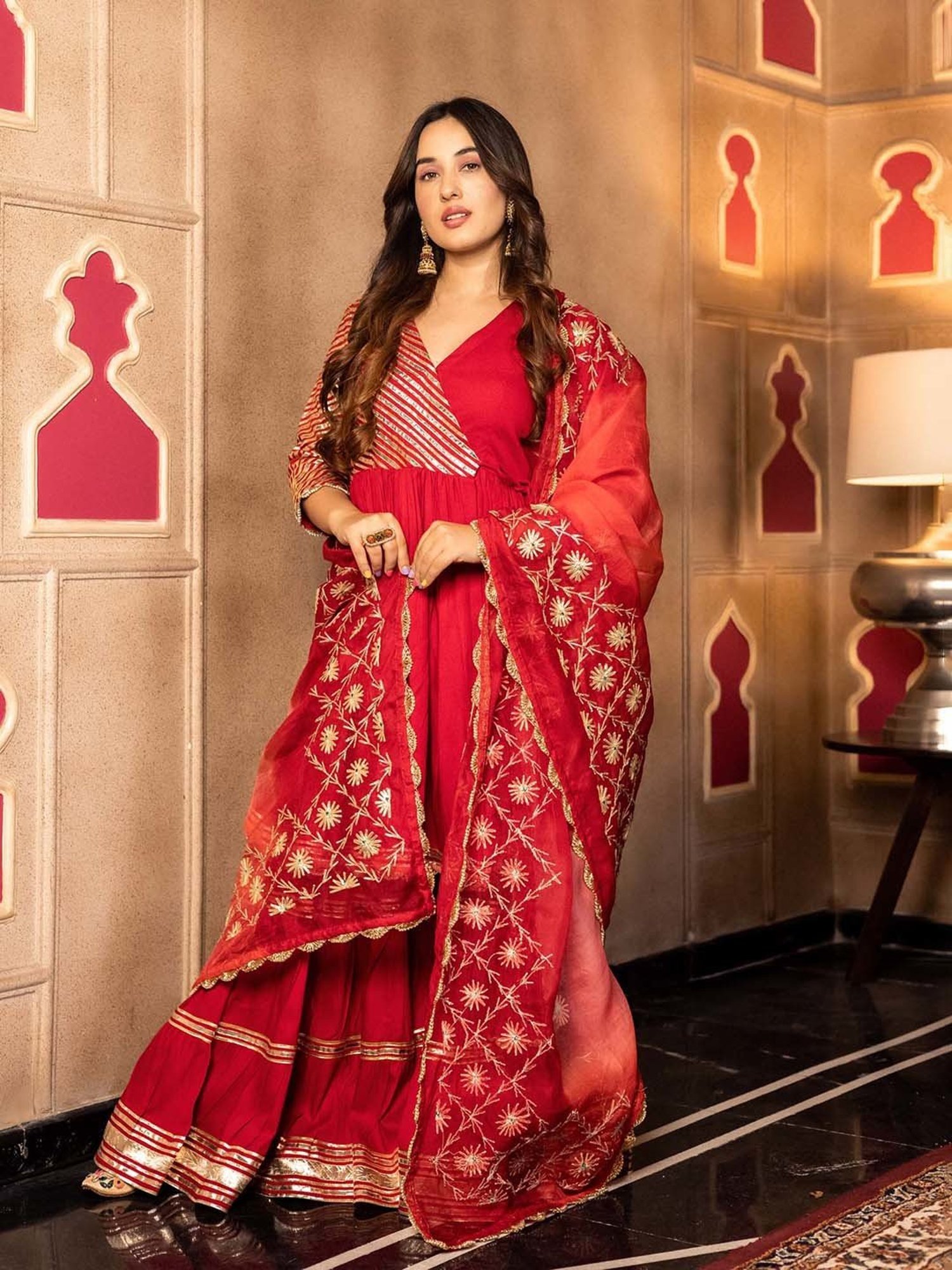 AACHHO Red Anya Gotapatti Sharara Set