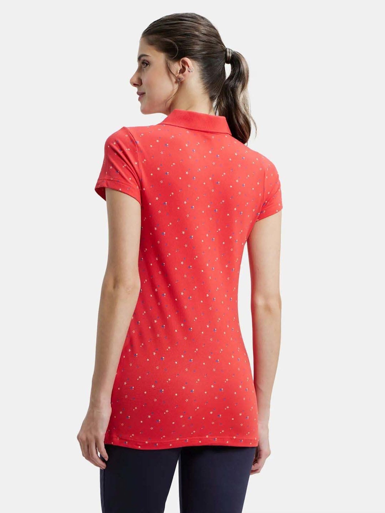 Jockey UL34 Women's Super Combed Cotton Pique Regular Fit Printed Polo T-Shirt (Prints May Vary)