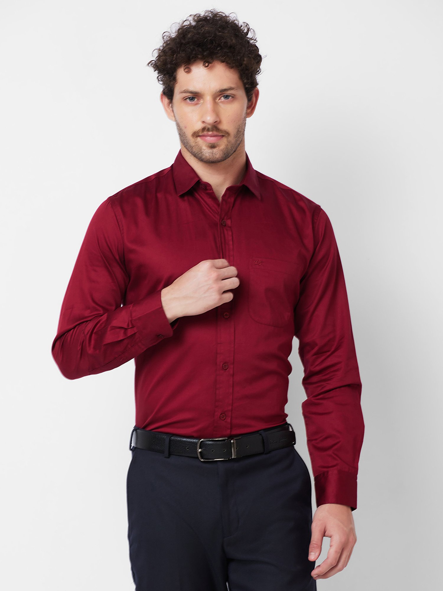 Kenneth Cole New York Maroon Slim Fit Cotton Shirt