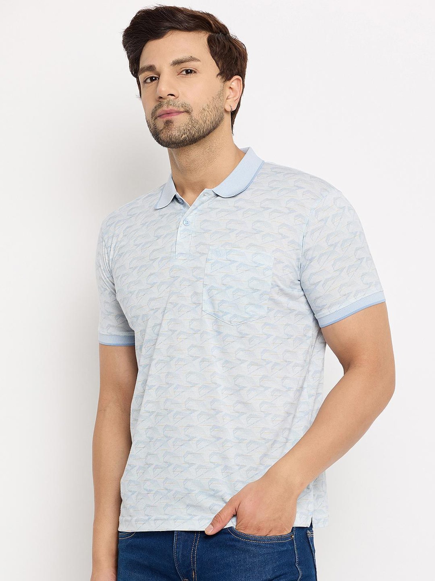 Duke Blue Regular Fit Printed Polo T-Shirt