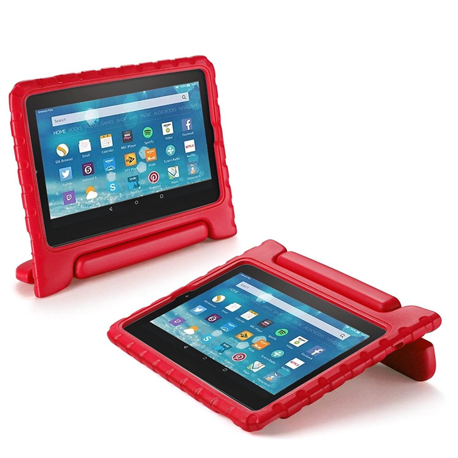 TNP Shock Proof Case for All New Fire 7 Tablet (7th Gen, 2017 Release) - For Kid Friendly Child Proof Anti Slip Impact Drop Light Weight Convertible Handle Stand Cover Protective Case (Red)