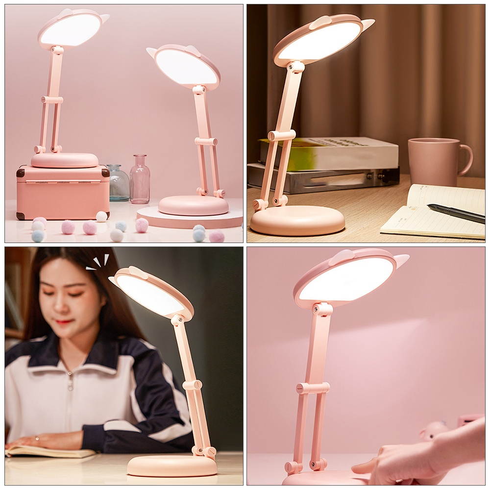 1pc Cat Ear Shape Table Lamp Rechargeable Eye-Caring Desk Lamp for Travel School