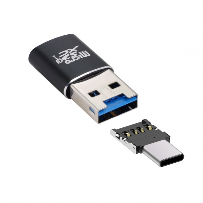 CY USB 3.0 to Micro SD SDXC TF Card Reader with Micro Type-C USB-C OTG Adapter for Tablet / Cell Phone
