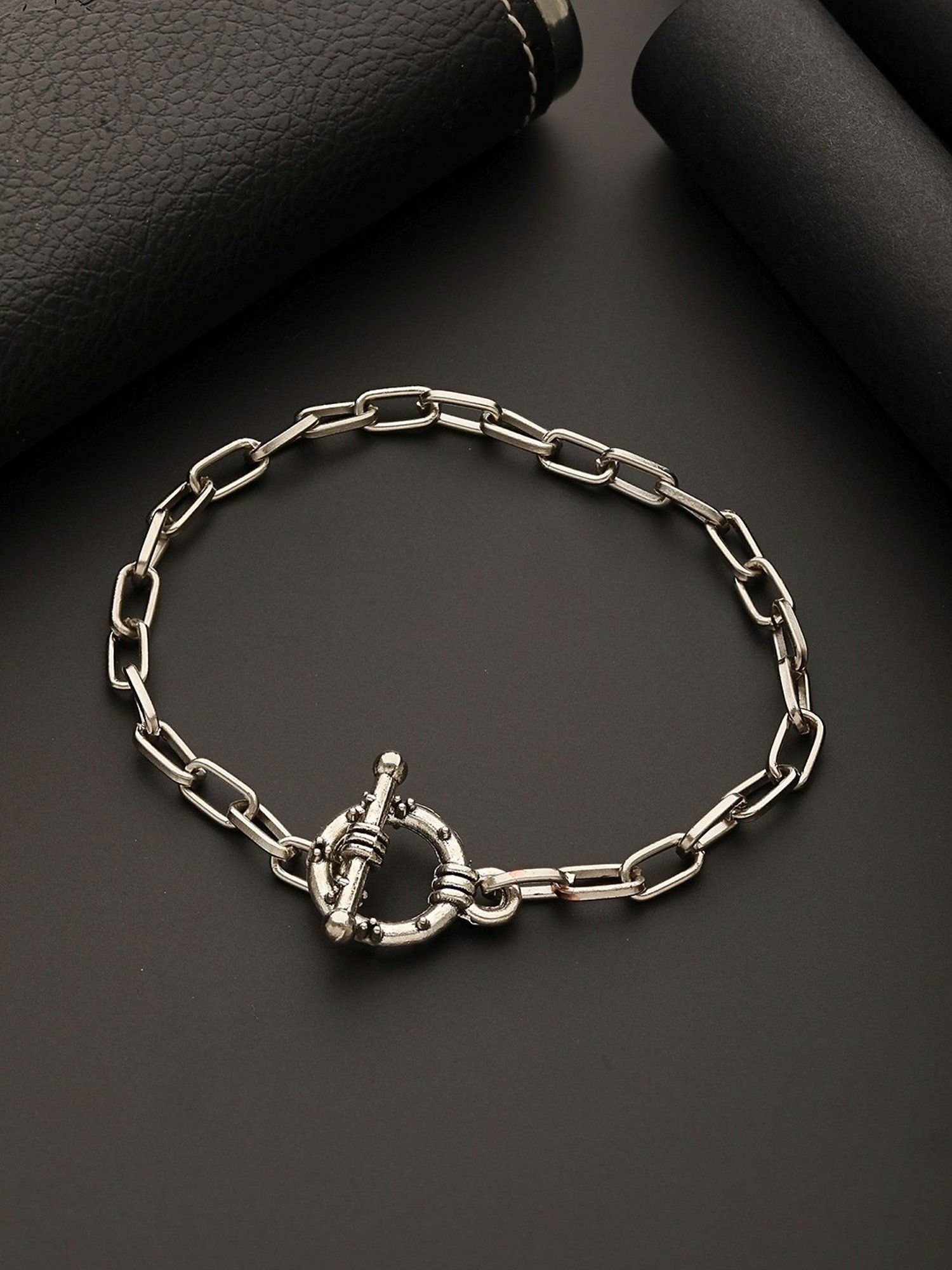 Aatmana Men Silver-Toned Rhodium-Plated Link Bracelet