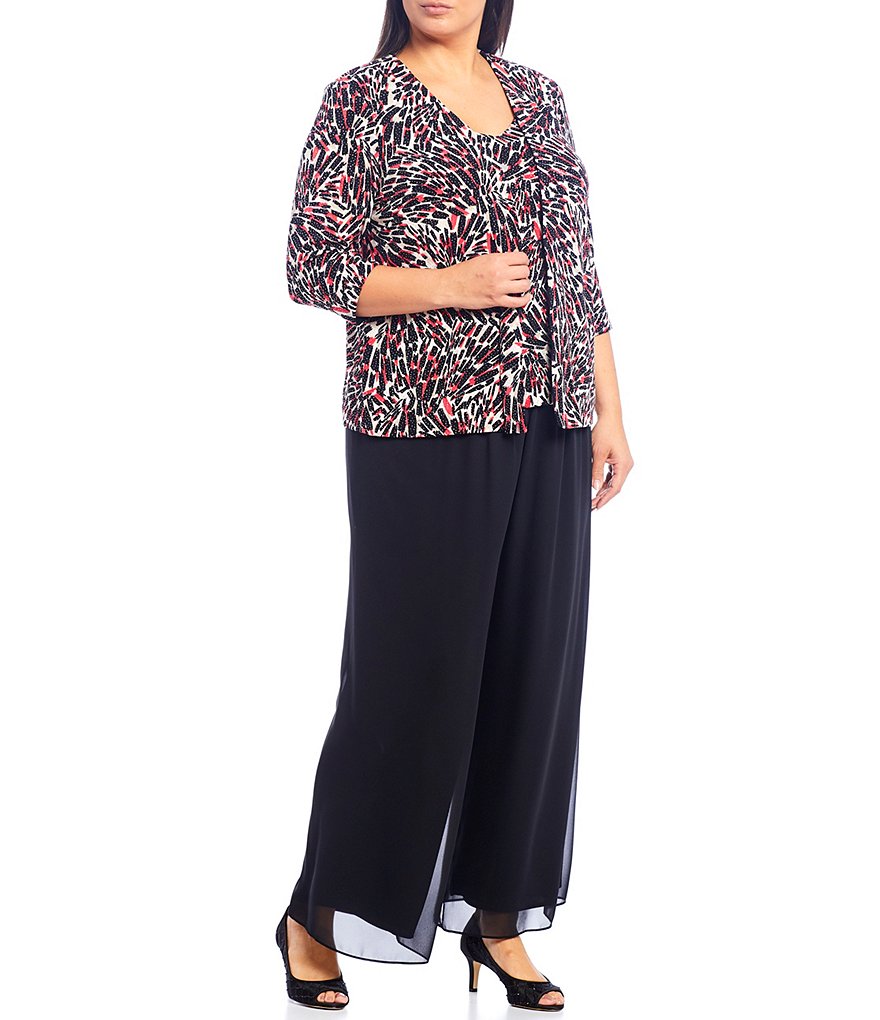 Alex Evenings Plus Size Scoop Neck 2-Piece Slinky Printed Twinset