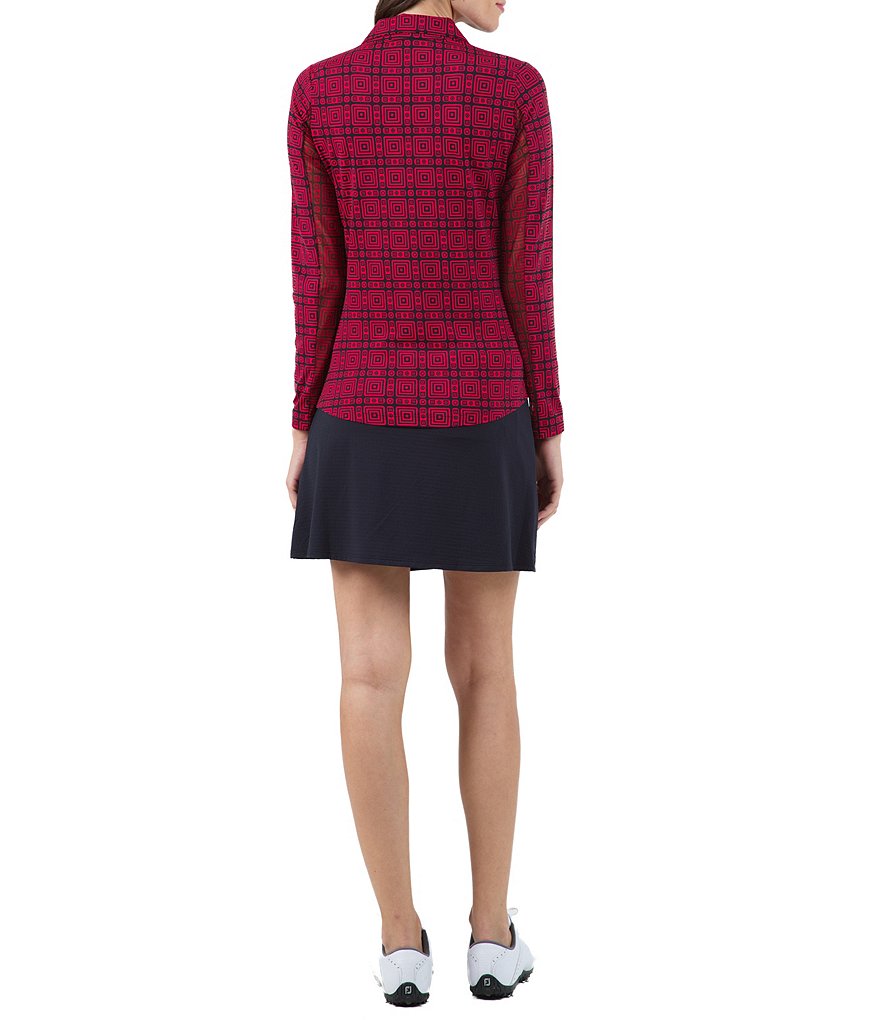 IBKUL Pricilla Print Long Sleeve Point Collar Neck Active Polo Top