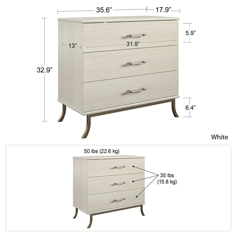 Monarch Hill Clementine White 3 Drawer Dresser