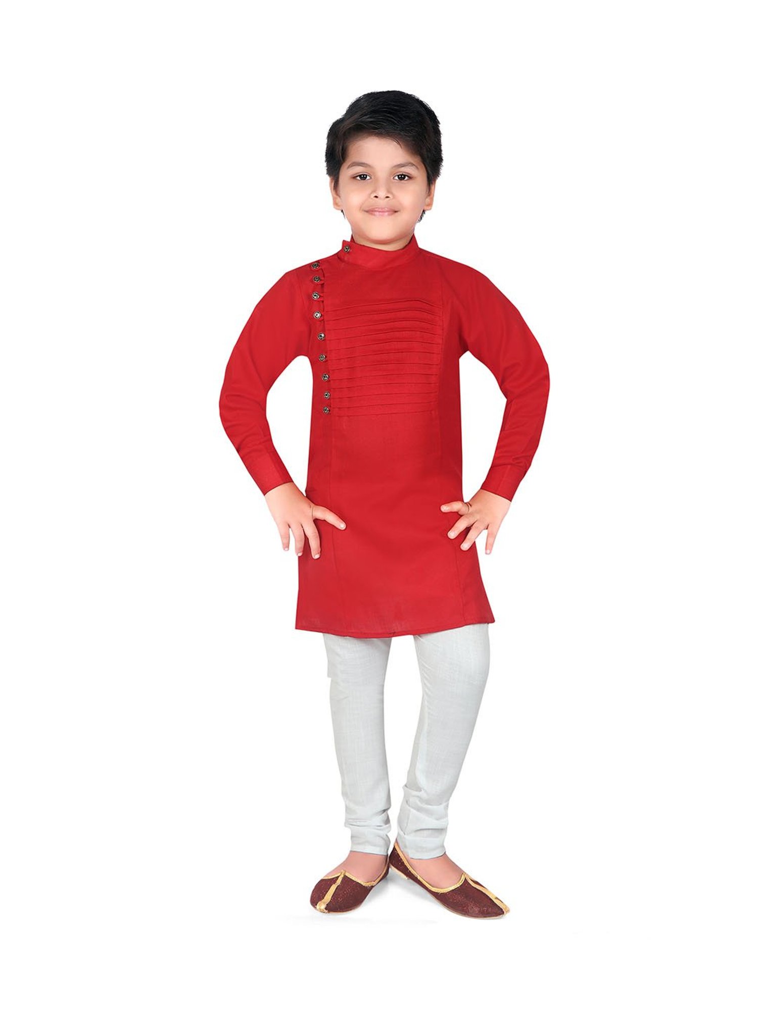 Ahhaaaa Kids Red & White Solid Kurta with Pyjamas