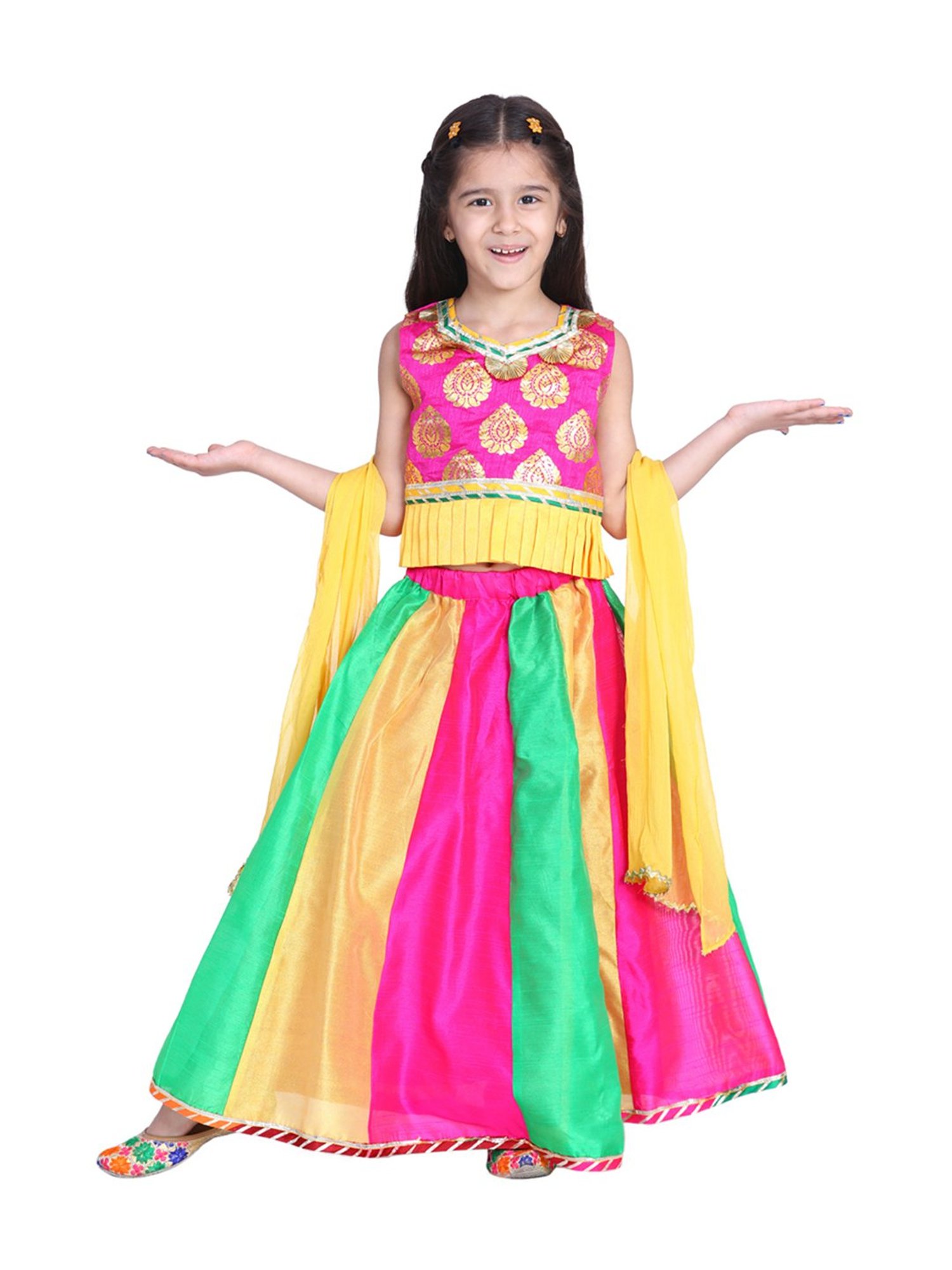 BownBee Kids Pink Regular Fit Lehenga Choli With Dupatta