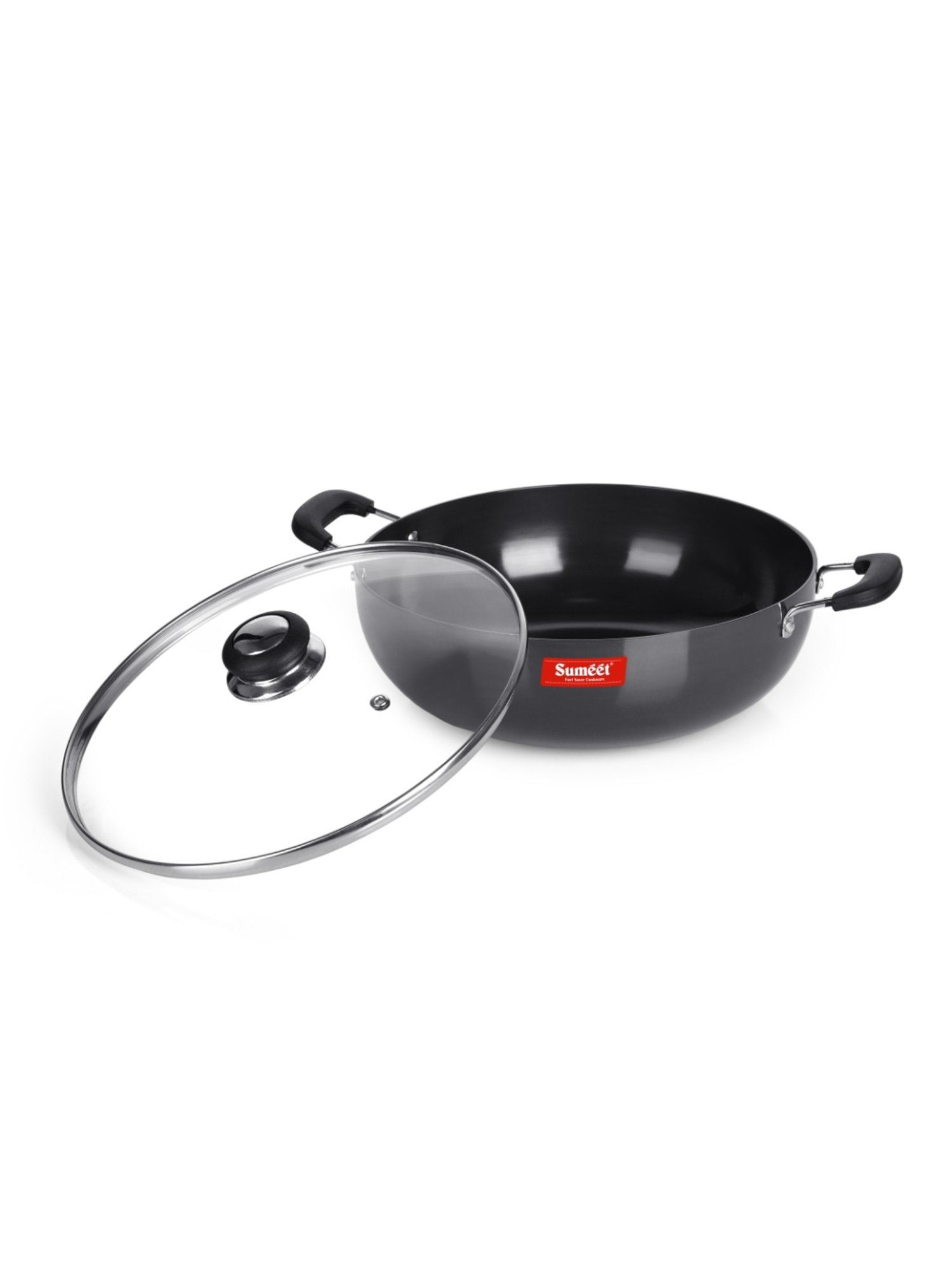 Sumeet 3mm Hard Anodized Deep kadai with Glass Lid Big Size No. - 15 (28.5cm Dia. 4.5 LTR Capacity)