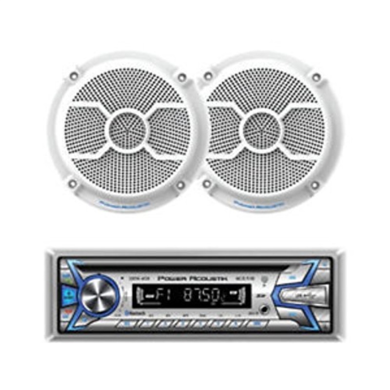 Power Acoustik MCD1-265 1-Din Marine Stereo W/ Bluetooth & Pair 6.5" 2-Way Marine Speaker