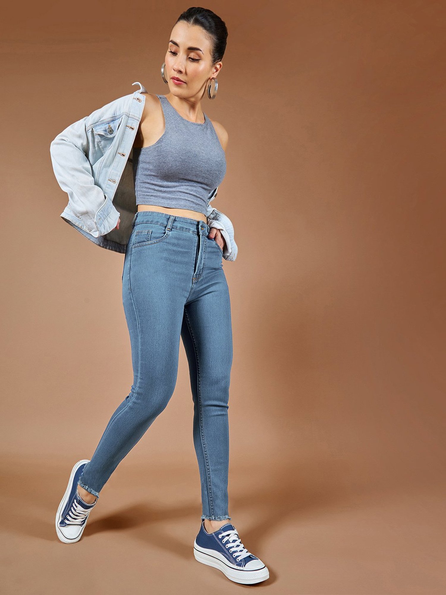DOLCE CRUDO Blue Denim Skinny Fit High Rise Jeans