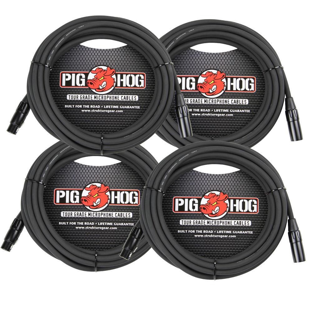 Pig Hog 8mm Mic Cable, 20ft XLR Tour Grade Microphone Cable - 4 PACK