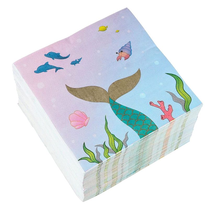Blue Panda 150 Pack Mermaid Party Supplies, Disposable Luncheon Napkins (6.5 x 6.5 In)