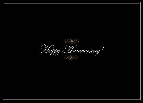 Anniversary Greeting Cards - A1401. Business Greeting Card Featuring an Image of Happy Anniversary with Gold Design on a Black Background. Box Set Has 25 Greeting Cards and 26 Bright White Envelopes.