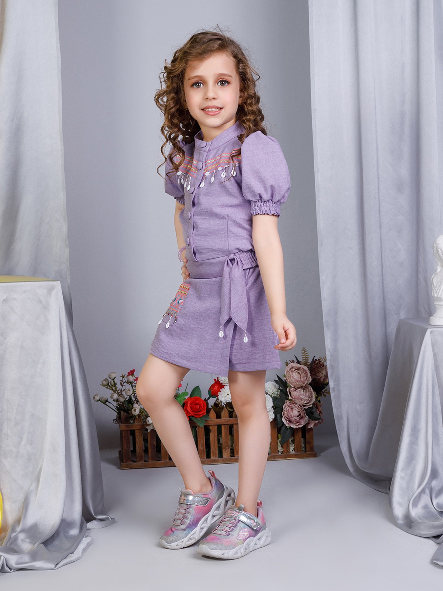 Peppermint Kids Purple & White Floral Print Top with Culottes