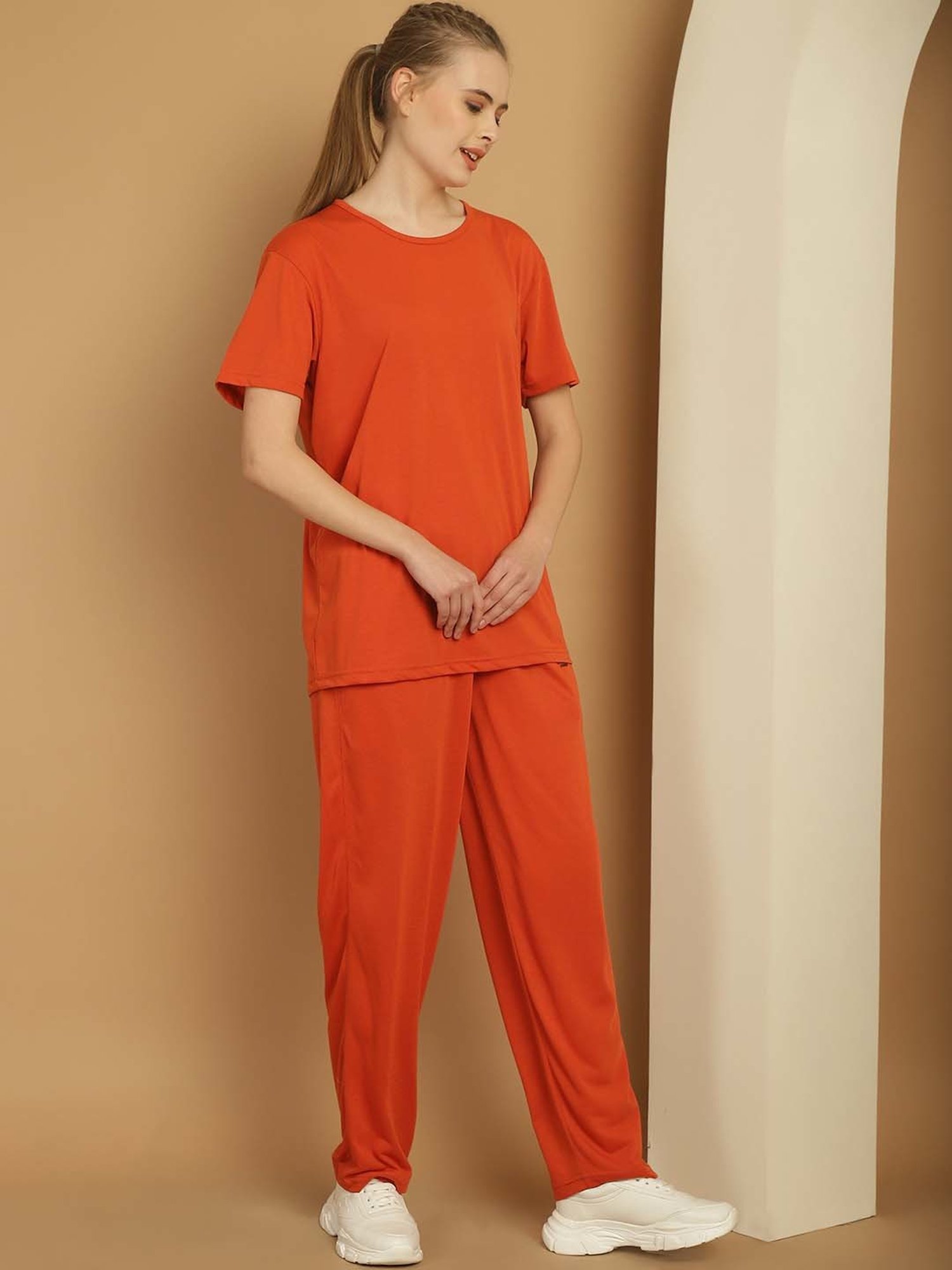 Vimal Jonney Orange Cotton Sports T-Shirt Track Pant Set