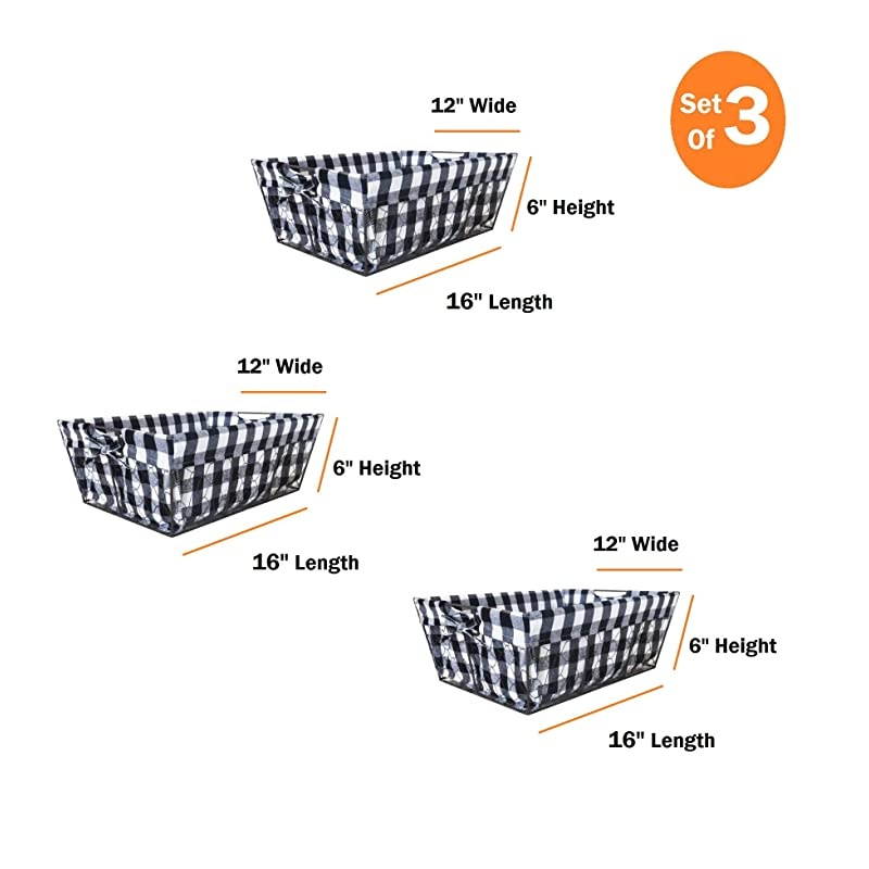 Set of 3 Farmhouse Wire Basket Liner Set Home and Kitchen Storage (Black & White Check)