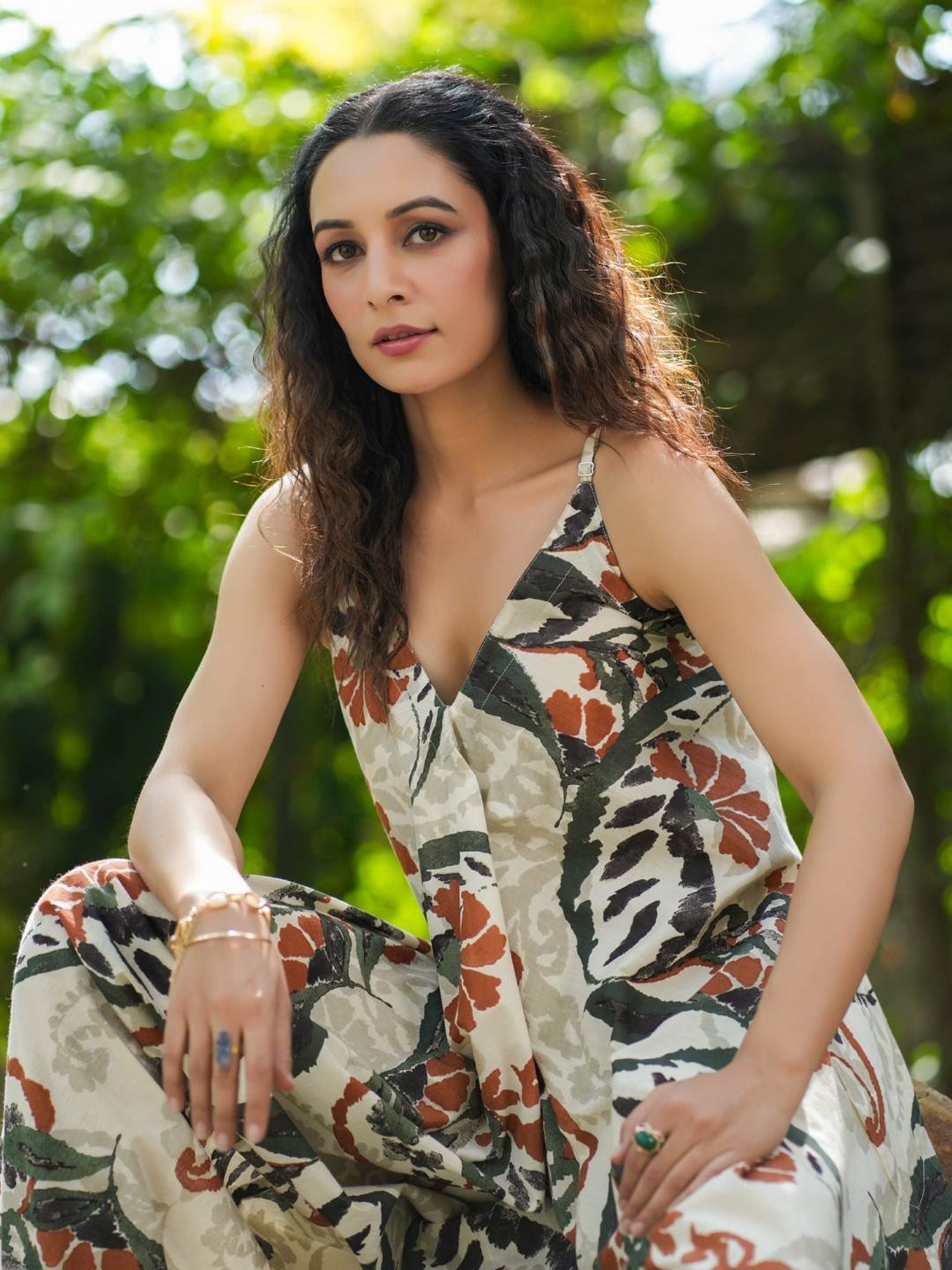 Rain and Rainbow Off-White Cotton Printed A-Line dress Jumpsuit