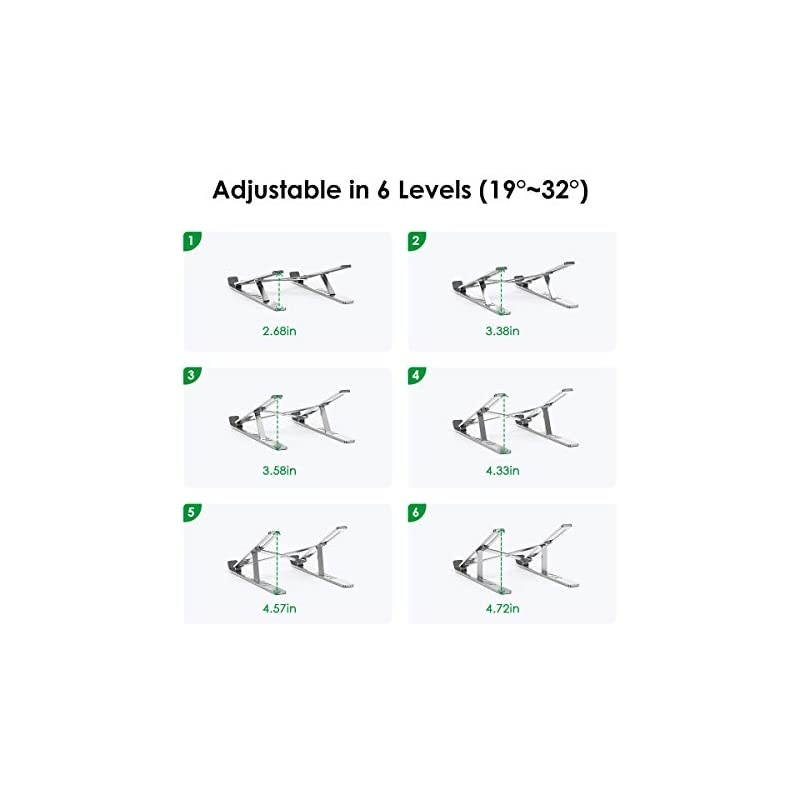 Laptop Stand,  Adjustable Aluminum Notebook Stand with Magnet, Portable Foldable Laptop Holder for Desk Compatible with All 10-15.6in Laptops (Silver)