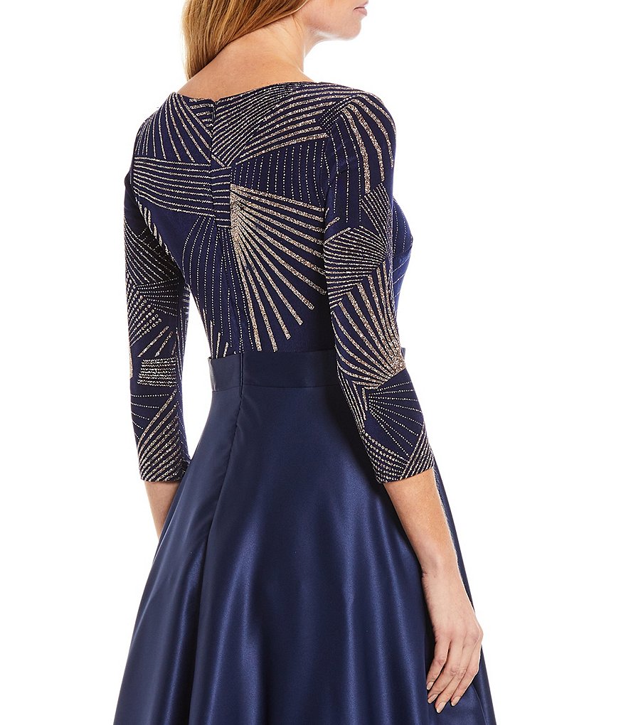 Jkara Chiffon Popover Beaded V-Neck 3/4 Capelet Sleeve Gown