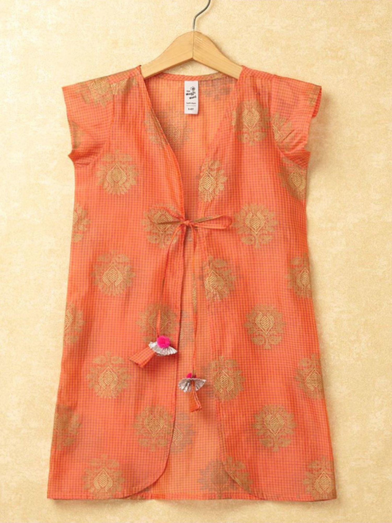 The Magic Wand Kids Pink & Orange Embellished Frock Set