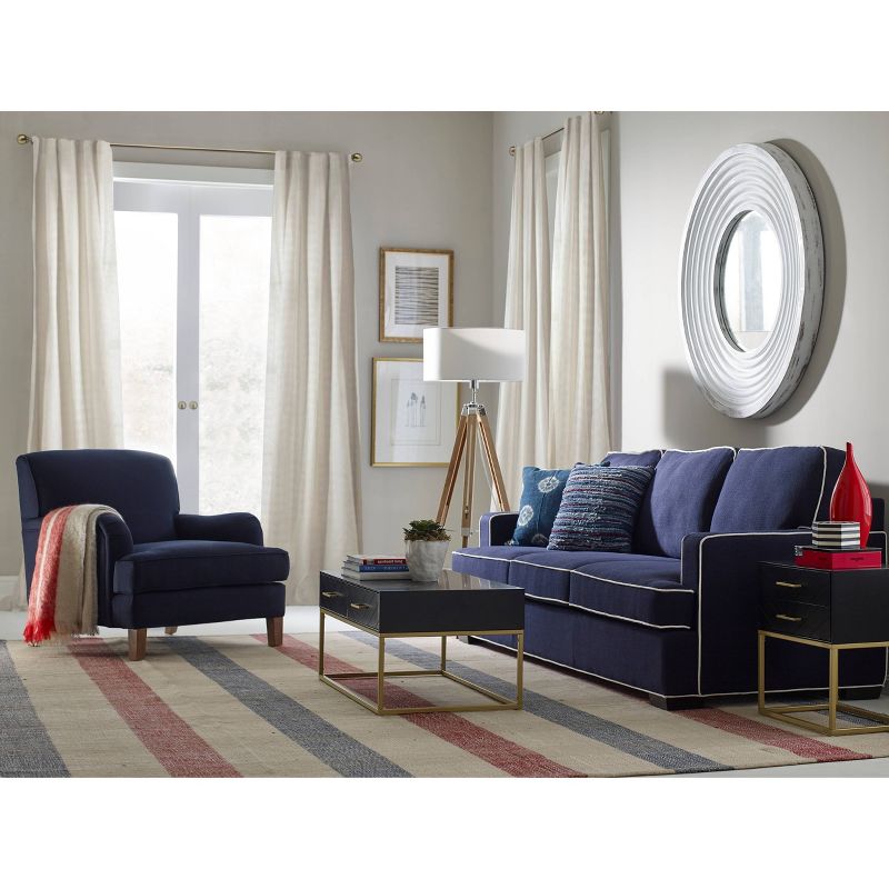 Cardiff Modern Sofa with Contrast Piping Navy with White Piping - Finch