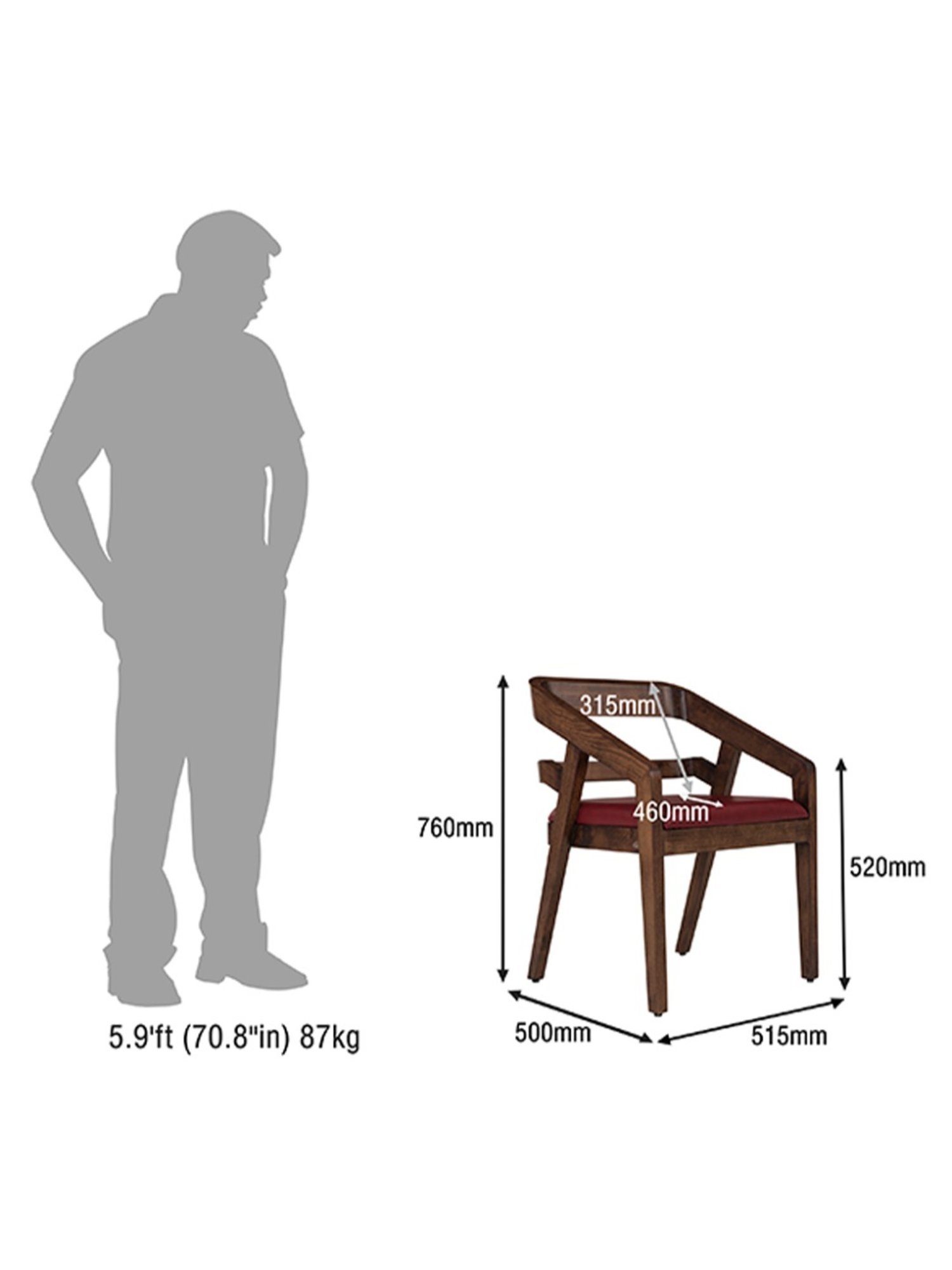 Durian Amelia Burgundy Solid Wood & Premium Leatherette Dining Chair in Red Finish