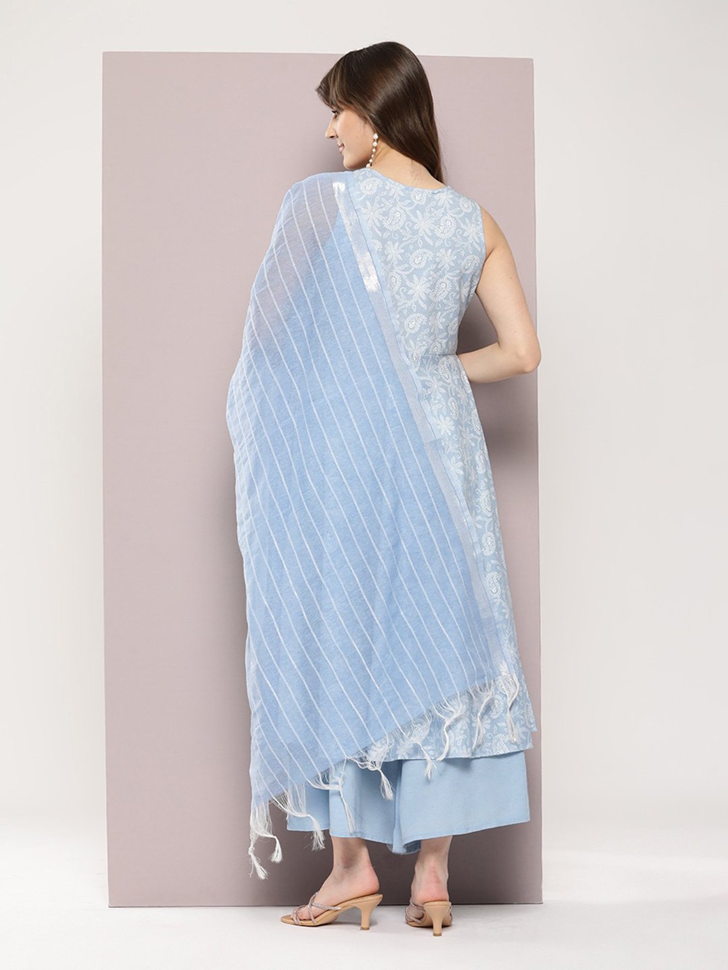Jompers Blue Printed Kurta With Palazzo & Dupatta