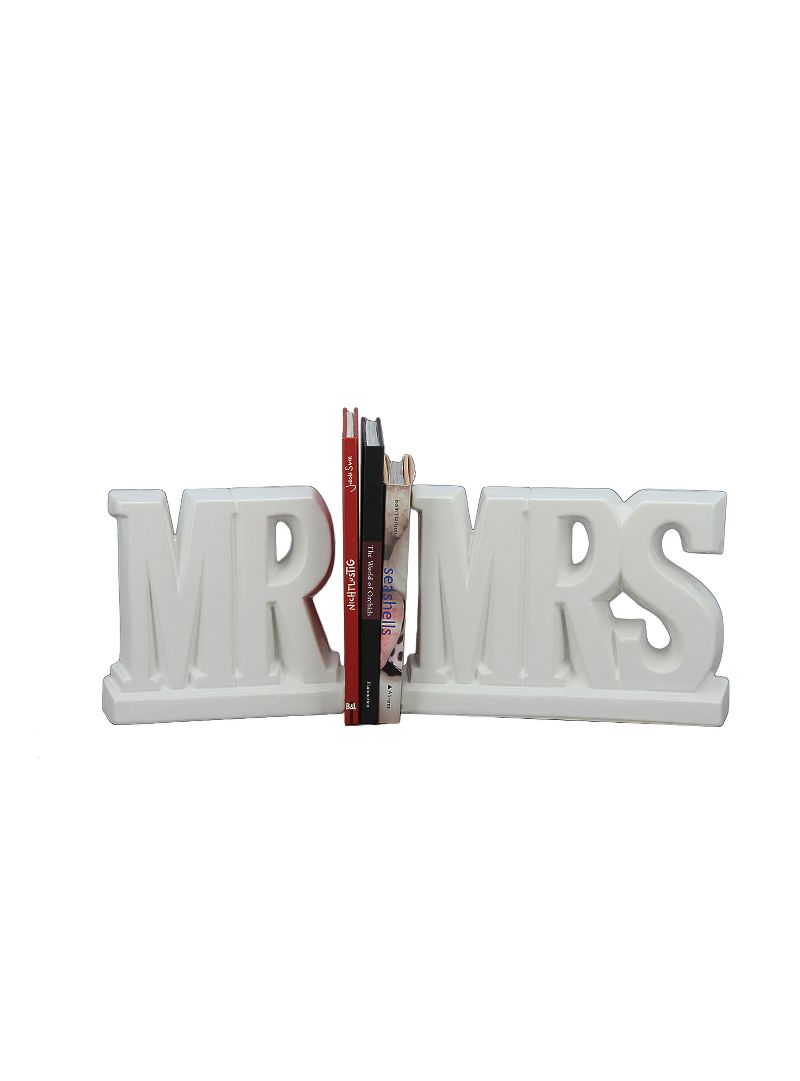 Ceramic Mr/Mrs Bookends Dove White 7" - Drew DeRose