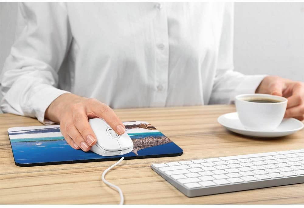 Wozukia Beach Mouse Pad Two Chairs and Umbrella on A Beach with Shadow from Palm Tree Tranquil Scenery Mouse Pad Computer Accessories Home Office Space Cubicle Gaming Mouse Pad Design 9.5 X 7.9 Inch