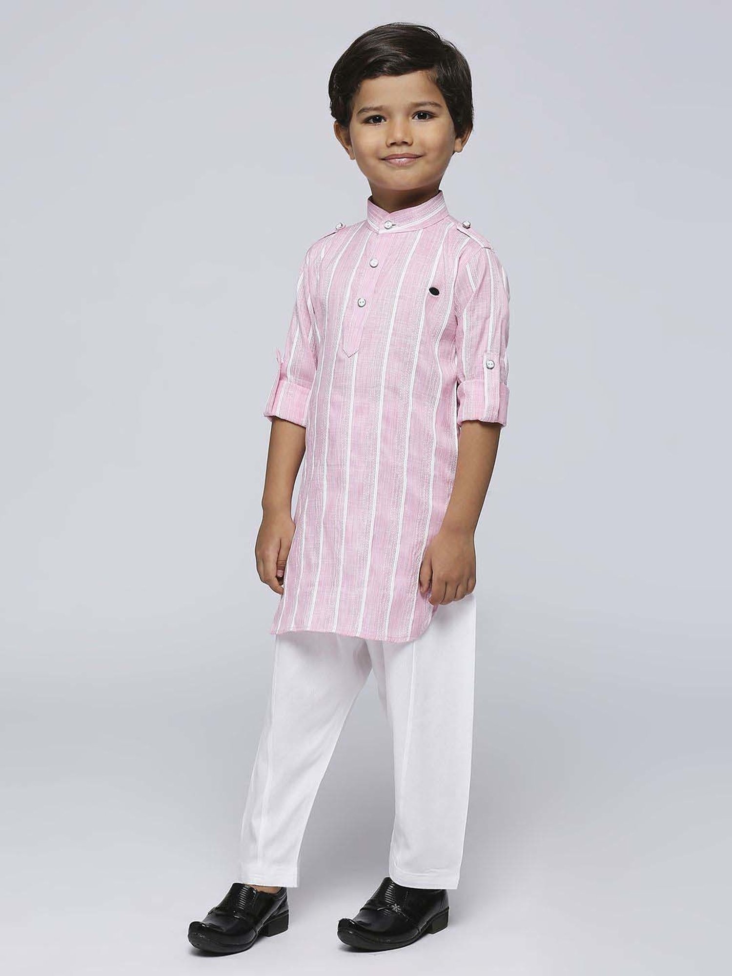 Kids Island Boys Pink Striped Full Sleeves Kurta Set