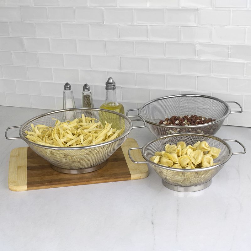 Home Basics Nesting Finely Netted Stainless Steel Mesh Strainer, (Set of 3), Silver