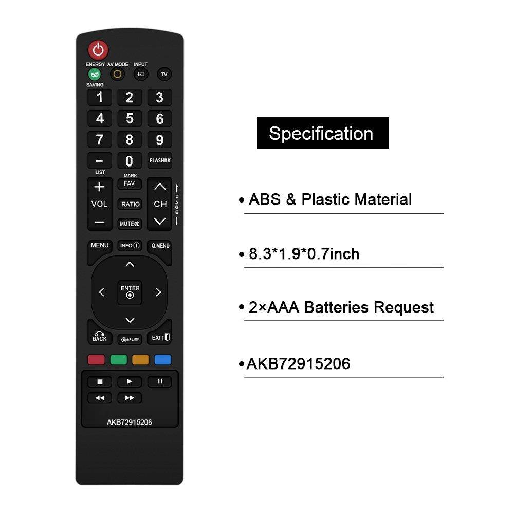Gvirtue Remote Control Compatible Replacement for LG AKB72915206 Remote - 19LD350UB, 22LD350UB, 22LE5300UE, 26LD350CUA, 26LD350UB, 26LE5300 32LD520UA, 32LE5300UC, 37LD450CUA, 37LE5300UC, 42LD420UA