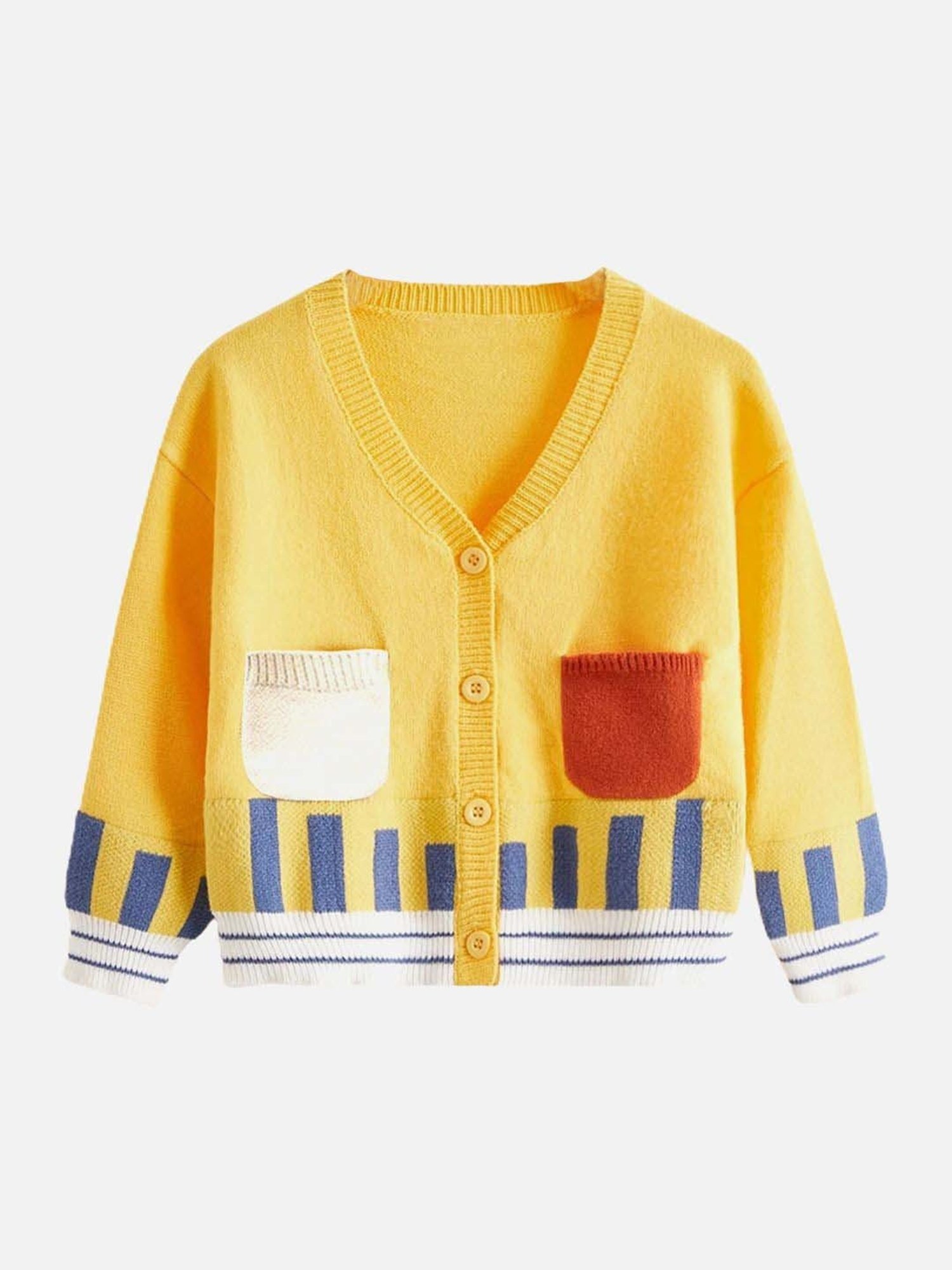 Little Surprise Box Yellow Printed Full Sleeves Cardigan